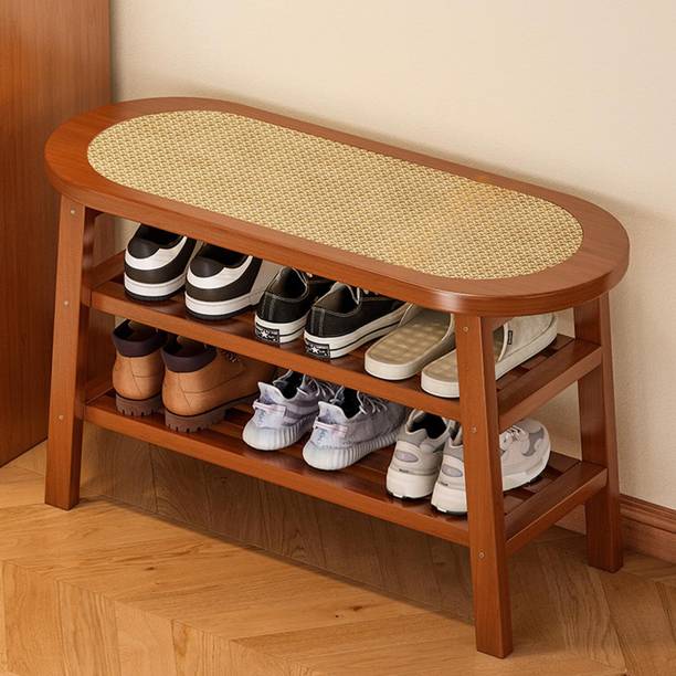 HOUSE OF QUIRK Bamboo 3-Tier Shoe Rack Bench-32.5Dx65Wx41H cm-DIY PRODUCT Bamboo Shoe Rack
