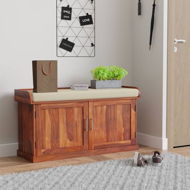 jangid Handicraft Solid Wood 2 Door Shoe Cabinet Storage Bench Solid Wood Shoe Rack