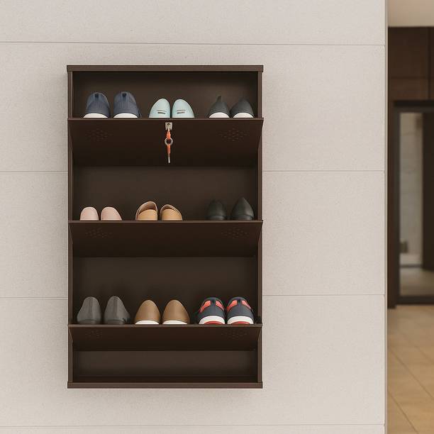 Aavatar 3 Door Brown 26 Inch Wall Mounted Modern Shoerack Metal Shoe Rack