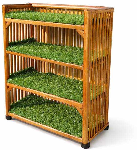 AVIKA Storage Rack with Artificial Grass Shelves|Plant Stand,Book Shelf forHome&Office Bamboo, Cane, Engineered Wood, Solid Wood Collapsible Shoe Stand