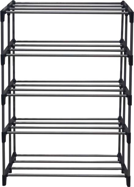 Philoshop Space-Saving 5-Tier Metal Open Shoe Rack Metal Collapsible Shoe Stand
