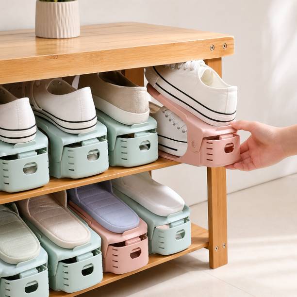 Zencax Adjustable Double Layer Shoe Slot Organizer Space Saver Pack of 6 Plastic Shoe Rack