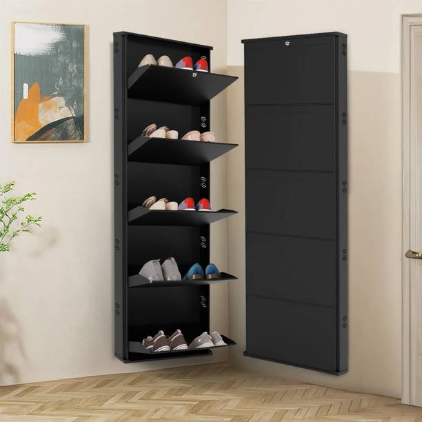 Jaimini Spacing Saving 19 Inches Wide Wall - Mountable With Lock For Home And Outdoor Metal Shoe Rack
