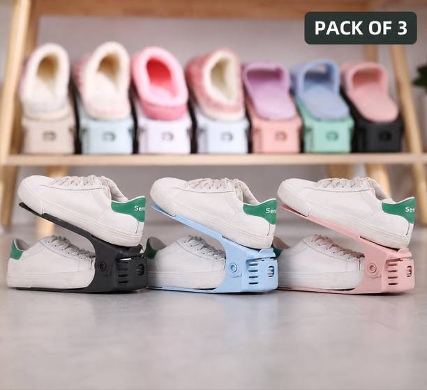 NURIZA Plastic Shoe Slots Organizer Space Saver Double Deck Adjustable Shoe Rack 6 Pack Plastic Shoe Stand
