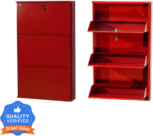 Delite Kom 24 Inch Wide, 3 Shelf | Store 9 Shoe/15 Slipper | Lockable, Wall Mount Metal Shoe Rack