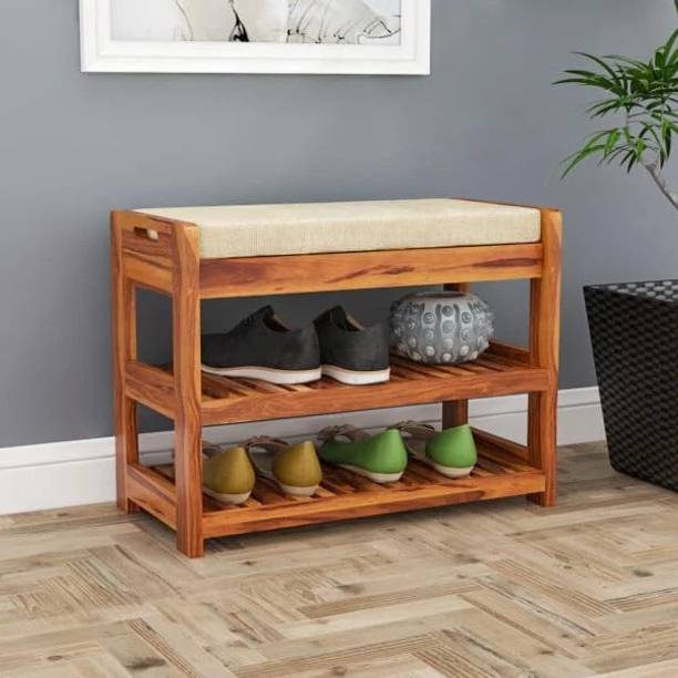 silvercrafts Silver Craft Multipurpose Wooden Shoe Rack for Home with Seat Solid Wood Shoe Rack