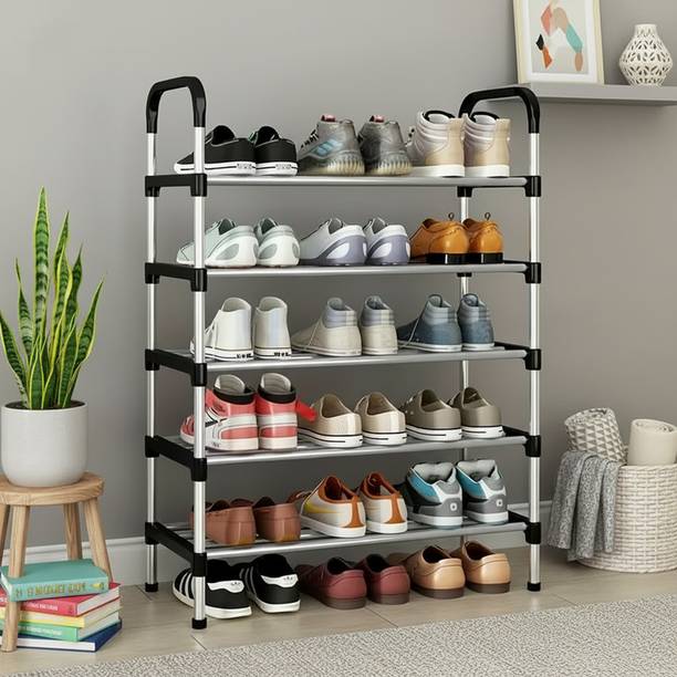 ADIXEL 5 Layer Multi-Purpose Plastic and Metal Shoe Rack with Door for Home ,Shoe Stand Plastic, Metal Shoe Stand