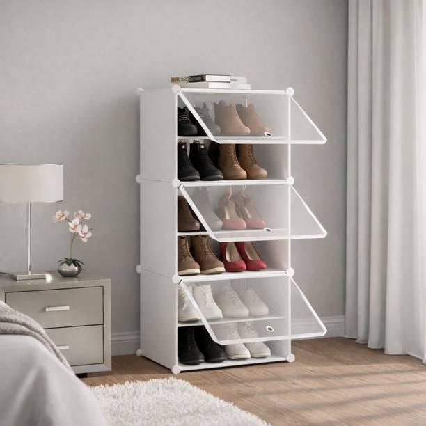 Owme 6-Tier Plastic Shoe Rack with Dustproof Doors – Modular Shoe Cabinet Plastic Shoe Stand