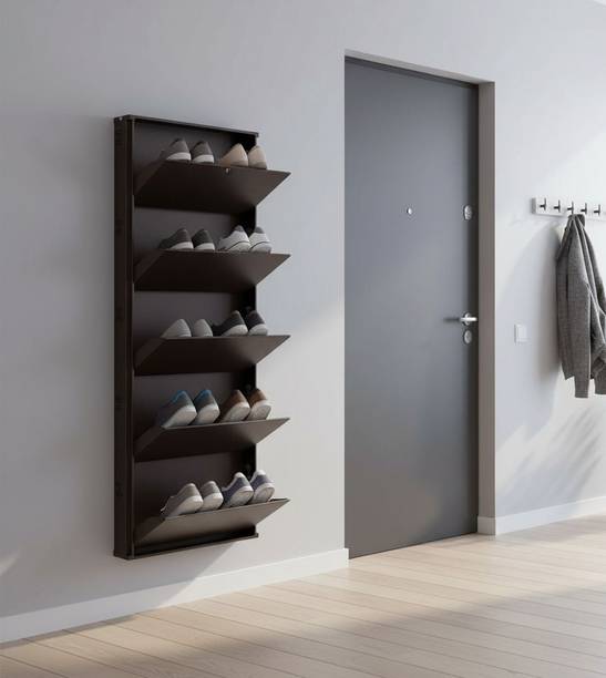 Jaimini 19/5 Brown Wall Mounted Shoe Rack | Durable, Space-saving Design, Shoe Organizer Metal Shoe Rack