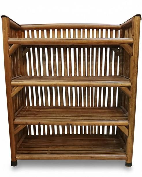 Areeb Ali Traders 4 Tier Multipurpose Storage Rack for Kitchen Bathroom Home Organiser Shelf Bamboo Collapsible Shoe Stand