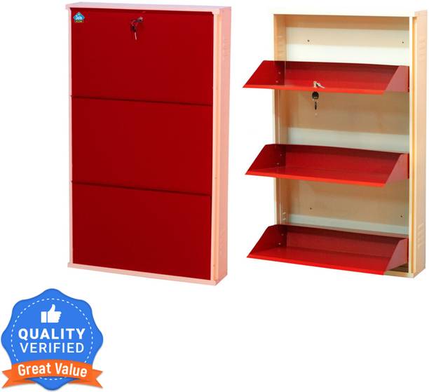 Delite Kom 24 Inch Wide, 3 Shelf | Store 9 Shoe/15 Slipper | Lockable, Wall Mount Metal Shoe Rack