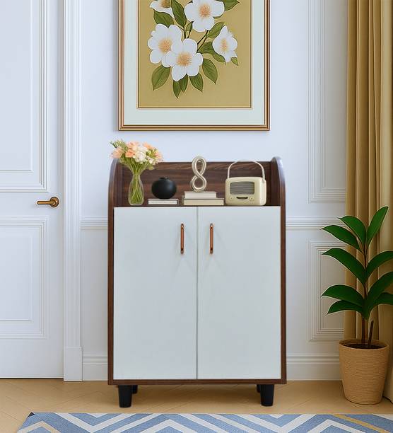 Outkraft PORTLAND SHOE CABINET S IN PLANKED OAK DARK WITH CERAMIC WHITE FINISH Engineered Wood Shoe Rack