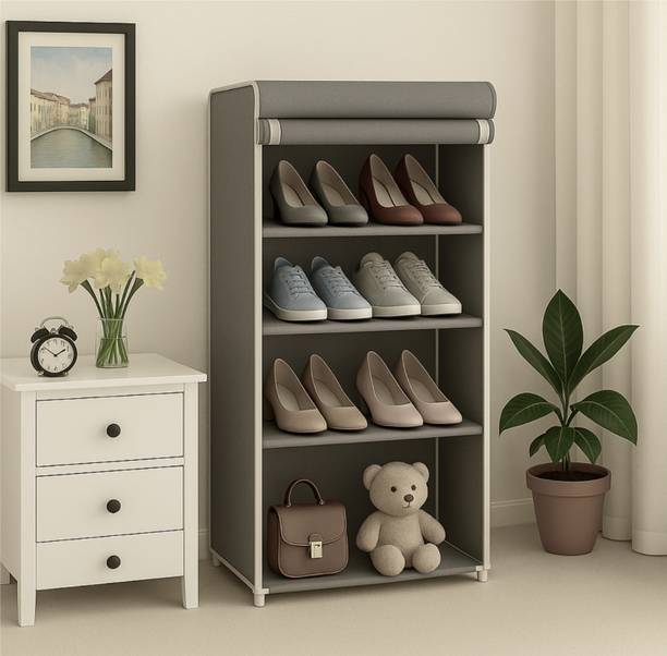 GirjaHub TidyHome Compact 4-Tier Grey Footwear Rack Plastic Shoe Stand