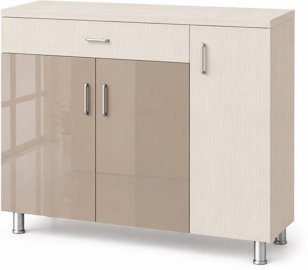 Flipkart Perfect Homes High Gloss UV-Resistant 3-Door, 7-Shelf Organizer with Utility Drawer Engineered Wood Kitchen Cabinet