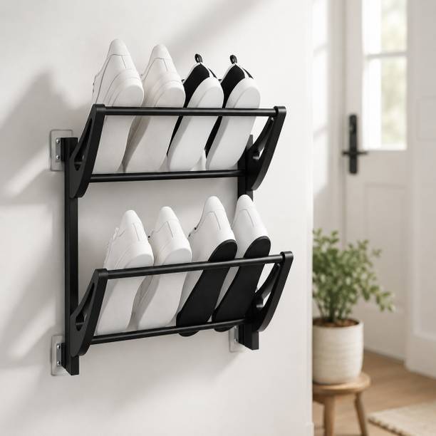 yorten Wall Mounted Foldable Shoe Rack | Space Saving Heavy Duty Organizer Metal Collapsible Shoe Stand