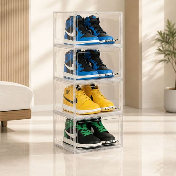 ZOVEXA 4-Layer Stackable Shoe Storage Box Organizer, Transparent Plastic Sneaker Crates Plastic Shoe Rack