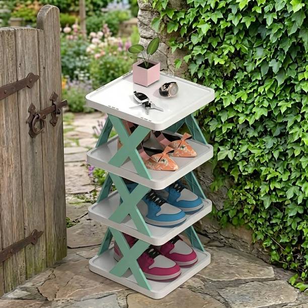 QONETIC Plastic Shoe Storage Rack 4 Layer Stackable Shoe Stand for Bedroom Home Plastic Shoe Stand