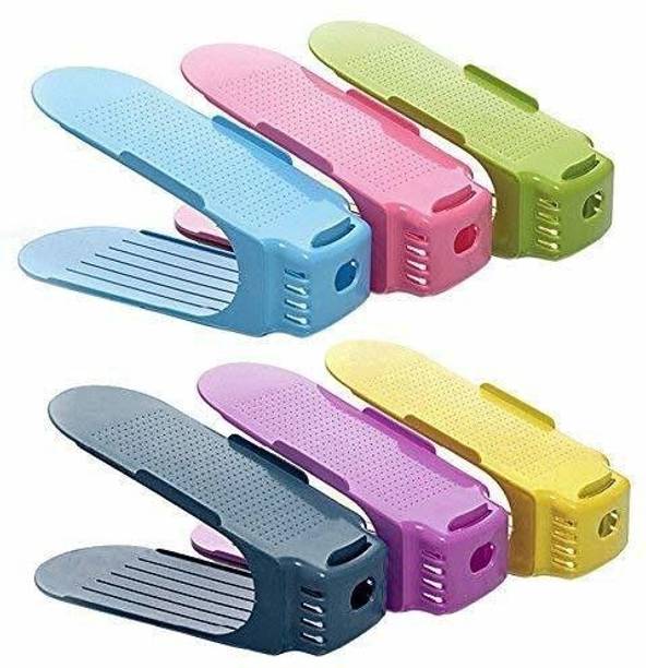 Merak Adjustable Shoe Slots Organizer, Shoe Storage Rack Space Saver Rack Holder/Shoe Shelf/Shoe Rack/Shoe Stand for Home Plastic Shoe Stand (Pack Of 6) Plastic Shoe Stand