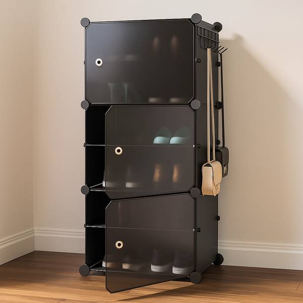 Sasimo 5-Shelf-5-Door Plastic Cubort Shoe Rack Plastic Collapsible Shoe Stand