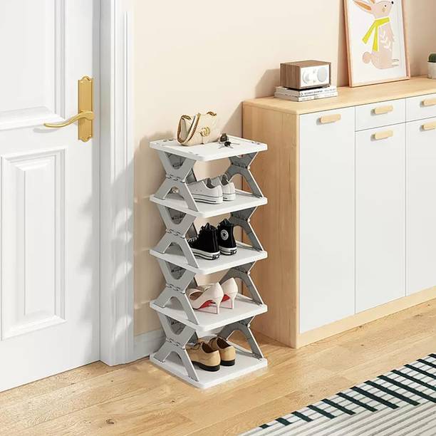 SATEnterprise 5 Tier Plastic Foldable Shoe Rack Space Saving Collapsible Organizer Plastic Collapsible Shoe Stand