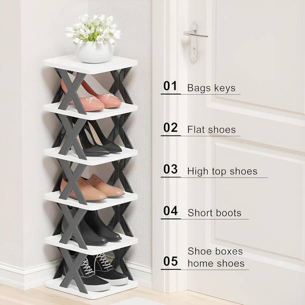 SATEnterprise Plastic Foldable 5 Tier Shoe Rack Space Saving Organizer Stand Home Plastic Collapsible Shoe Stand