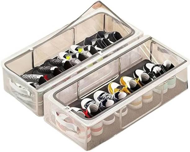 Calado Waterproof Transparent Shoe Organizer Box with Lid – Pack of 1 Plastic Collapsible Shoe Stand