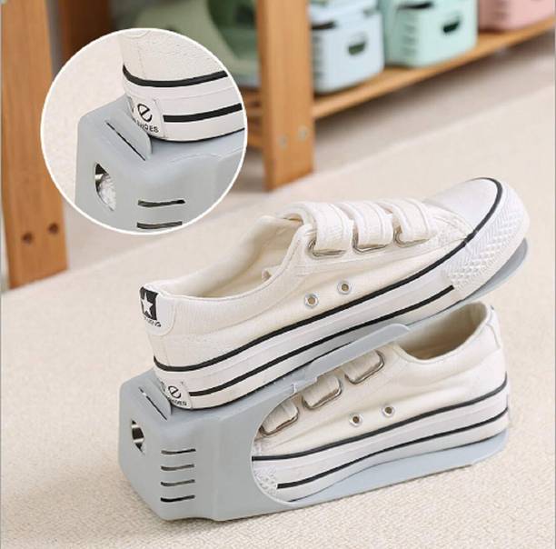 clicklance 2 PC Adjustable Double-Deck Shoe Organizer Rack Space Saving Closet Storage Plastic Shoe Stand