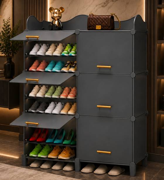 Sasimo 12-Shelf-6-Door Plastic Cubort Shoe Rack Plastic Collapsible Shoe Stand