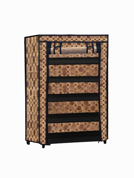 RAXON WORLD 5 Layer Flowerprint Shoe Organizer Space Saving Dust Proof Storage Metal Collapsible Shoe Stand