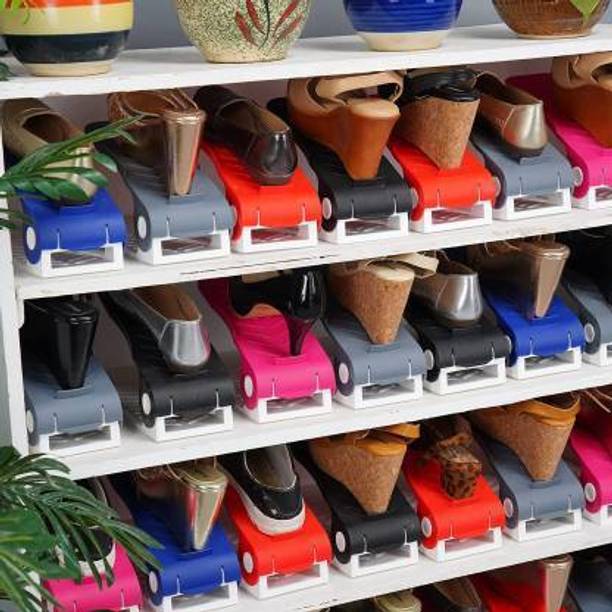 MECHON Shoe Slots Organizer Space Saver Double Deck Shoe Rack Adjustable (Pack of 10) Plastic Shoe Stand