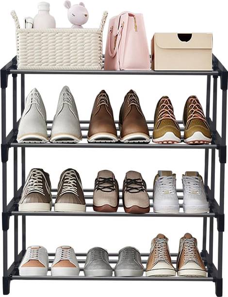 Philoshop Space-Saving 4-Tier Metal Open Shoe Rack Metal Collapsible Shoe Stand