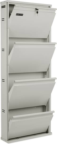 Sleek Silver Space Saving Shoe Organiser Cabinet with 10-12 Pairs Capacity Metal Shoe Rack