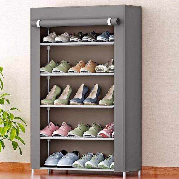 FLIPZON Iron and Fabric Multi-Purpose Shoe Rack, 5 Shelf Metal Shoe Stand