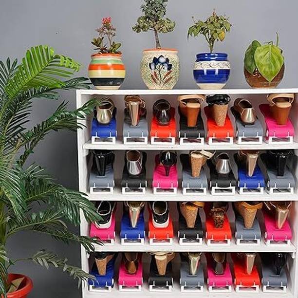 MECHON Shoe Slots Organizer Space Saver Double Deck Shoe Rack Adjustable (Pack of 8) Plastic Shoe Stand