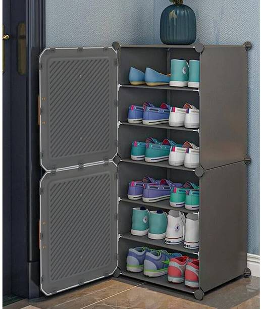 ZIVETY 6-Shelf-2-Door Shoe Rack With Door, Shoe Rack Plastic, Shoe Rack For Home Metal, Plastic Shoe Rack
