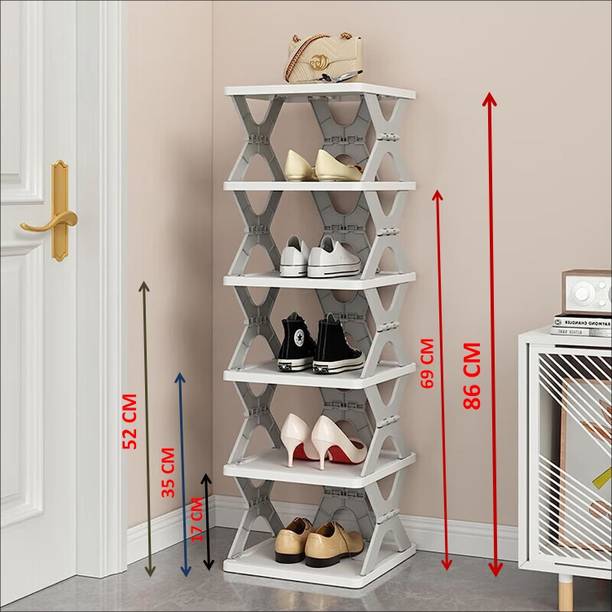 Vertex SpaceSaver 6-Tier Multipurpose Foldable Shoe Rack Organizer (White & Grey) Plastic Shoe Rack