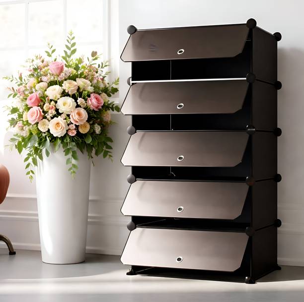 NP-HVRD Portable 5 Layer Foldable Shoe and Utility Storage Rack with Doors for Home Use Plastic, Metal Shoe Rack