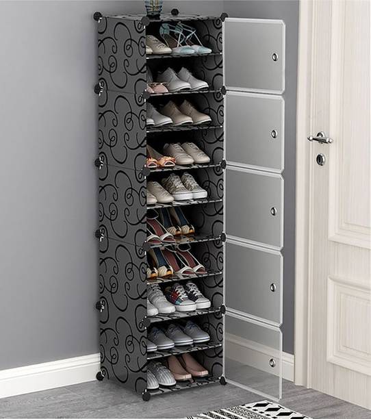 Sasimo 5 Door 10 Shelf Plastic Metal Plastic Collapsible Shoe Stand