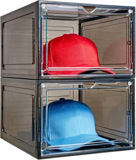 KriShyam ® Drop Front Shoe Box with Clear Door,6 pack Plastic Shoe Boxes Stackable Plastic Shoe Rack