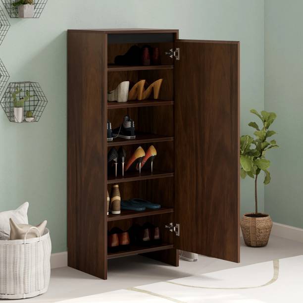 BLUEWUD Mavis Tall Shoe Stand Storage File Filing Cabinet Organiser Engineered Wood Shoe Rack