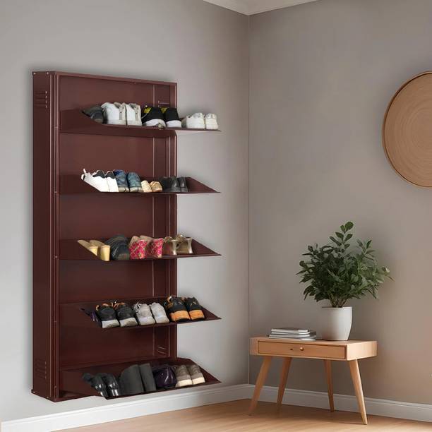 Delite Kom 29 Inch Wide, 5 Shelf | Store 18 Shoe/30 Slipper | Lockable, Wall Mount Metal Shoe Rack