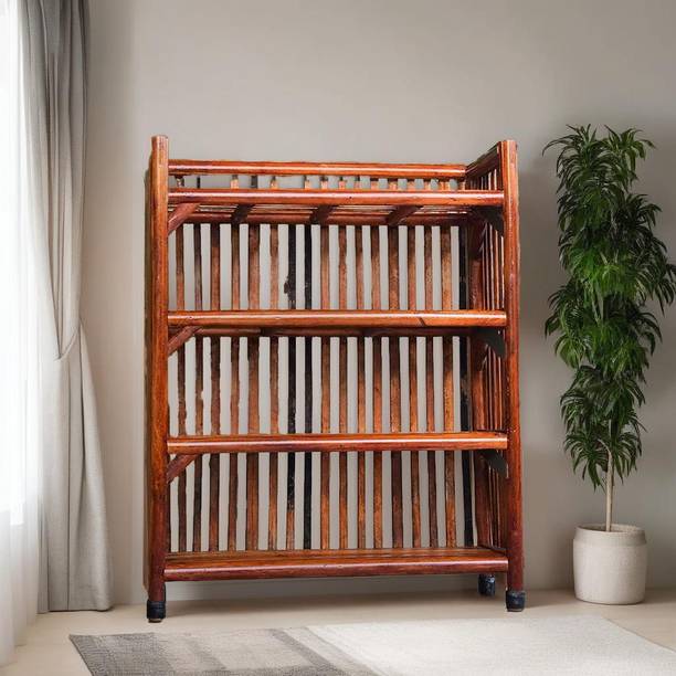 RAINBOW Bamboo, Wooden, Cane Shoe Rack,Slipper Stand,Utility Rack,Planter Stand, Bookshelf,Shelf for Home Kitchen, Rack for Office Files Solid Wood Collapsible Shoe Stand