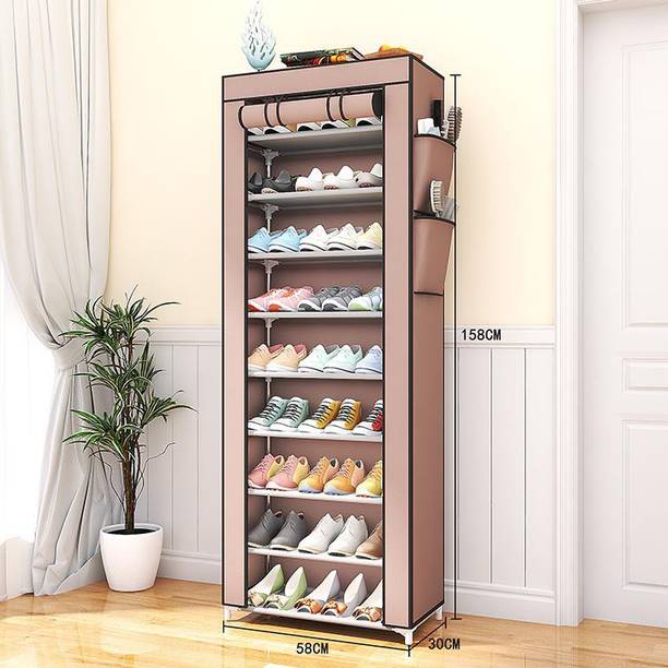 DWELLIT 10-Tier Dustproof Shoe Rack Organizer with Cover for Home Use Plastic, Metal Shoe Rack