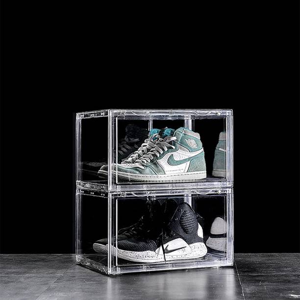 Sampri Plastic Sneaker Containers Bins Portable Storage Organizer Space Saving Foldable Plastic Shoe Rack