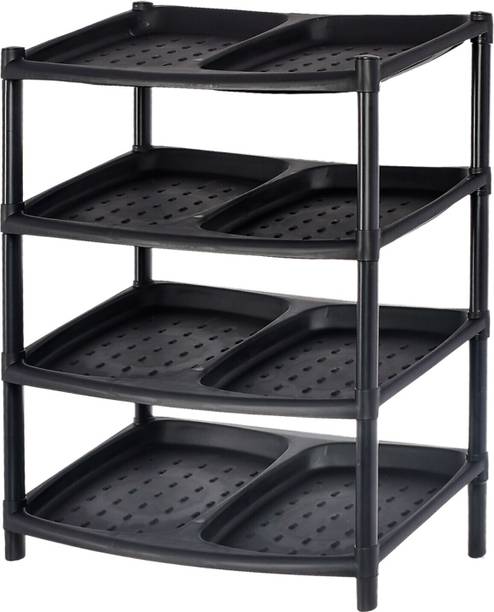 Heart Home Multipurposes 4-Tier Plastic Shoe Rack/Shelf/Storage Organizer(Black)-46HH0518 Plastic Shoe Stand