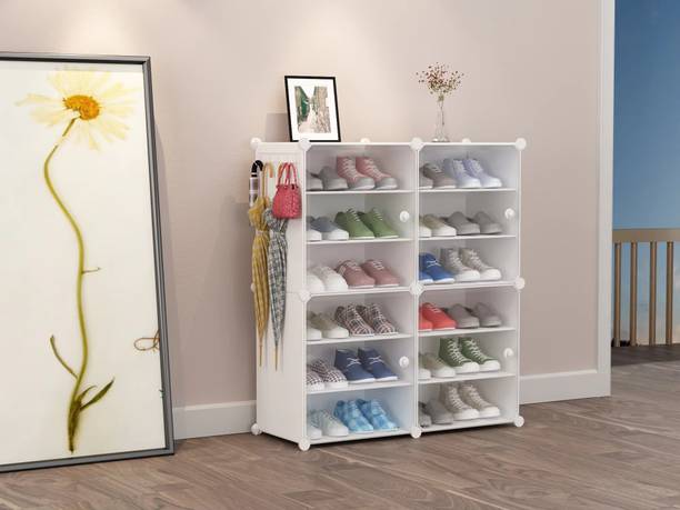 Sampri 12-Shelf-4-Door Plastic Cupboard Shoe Rack PP Collapsible Wardrobe