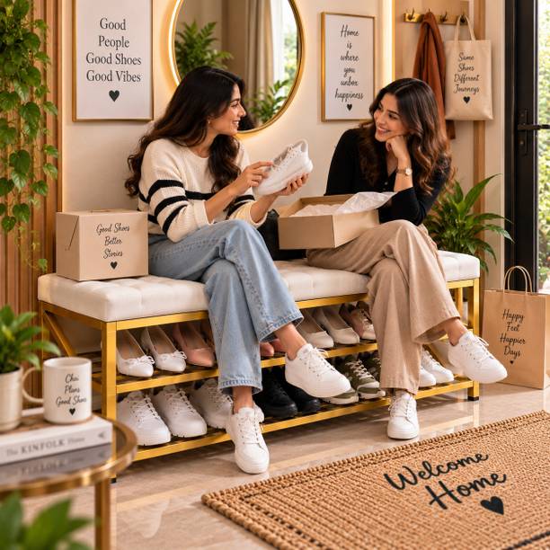 Worldcollection Designer Shoe Storage Bench with Cushion Seat | 3 Tier Entryway Organizer Metal Shoe Rack