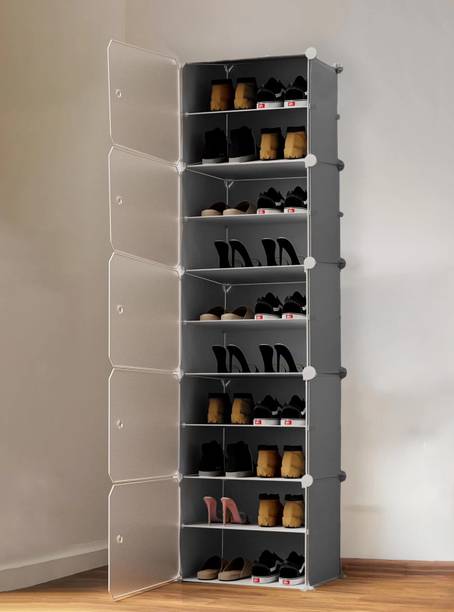 FORMONIX 10-Shelves-5-Door Shoe, Multipurpose Storage Rack Plastic, Metal Collapsible Shoe Stand