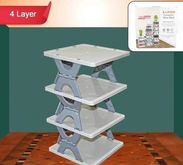 DeoDap Foldable 4-layer Shoe Rack: Space-saving Entryway Storage Organizer (1 Pc) Plastic Shoe Stand