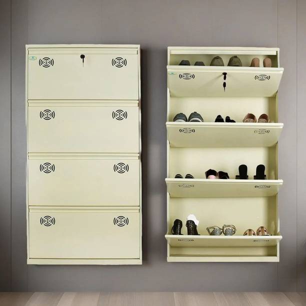 shandar steel 4 Door 26 Inch Wall Mounted Shoe Rack with door Ivory Metal Shoe Rack